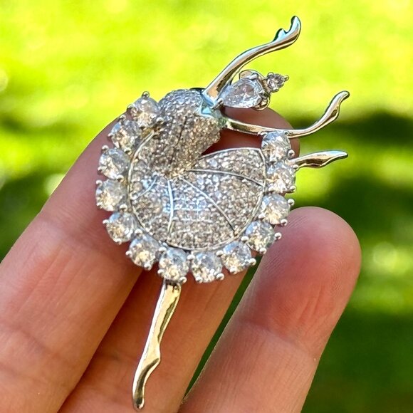 Ballerina Brooch White Gold Plated Zircon Ballerina Pin Ballet Brooch - Picture 9 of 11